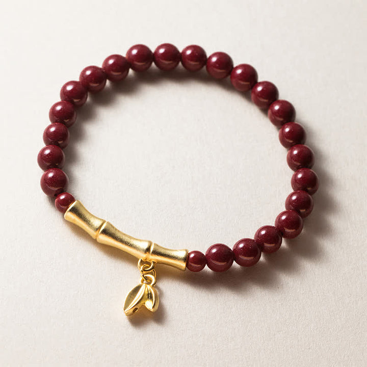 Buddha Stones Pulsera de bambú con bendición y cinabrio de plata de ley 999 - Cinabrio (Circunferencia de la muñeca: 14–15 cm) - image 0