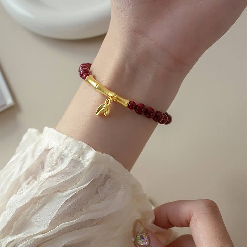 Buddha Stones Pulsera de bendición de bambú de plata de ley 999 con cinabrio - image 2
