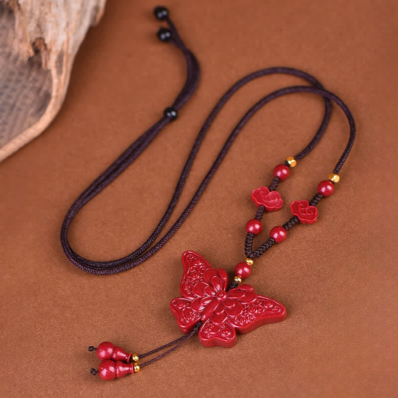 Buddha Stones Collar con colgante de mariposa cinabrio y cuerda de la libertad - Cinabrio - image 0