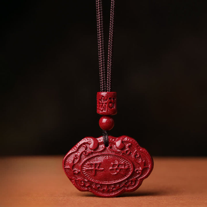 Buddha Stones Collar de la suerte con cuerda y candado Ruyi del personaje de Cinnabar Fu - Cinabrio - image 0