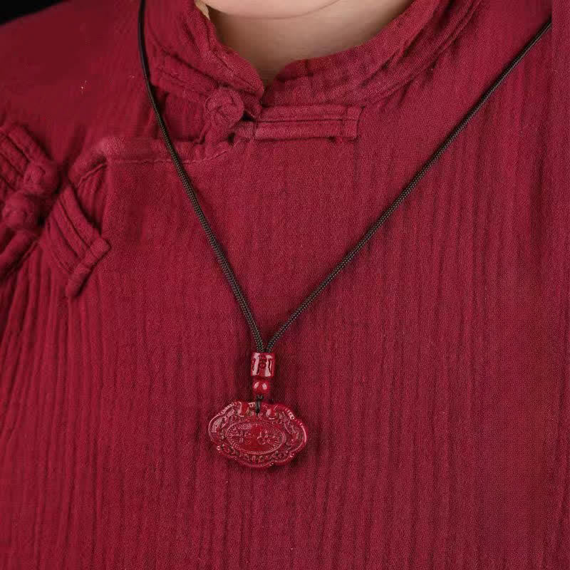 Buddha Stones Collar de la suerte con cuerda y candado Ruyi del personaje de Cinnabar Fu - image 11