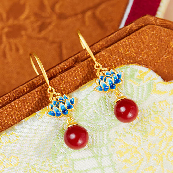 Buddha Stones Pendientes colgantes de loto esmaltados en plata de ley 925 con cinabrio - image 1