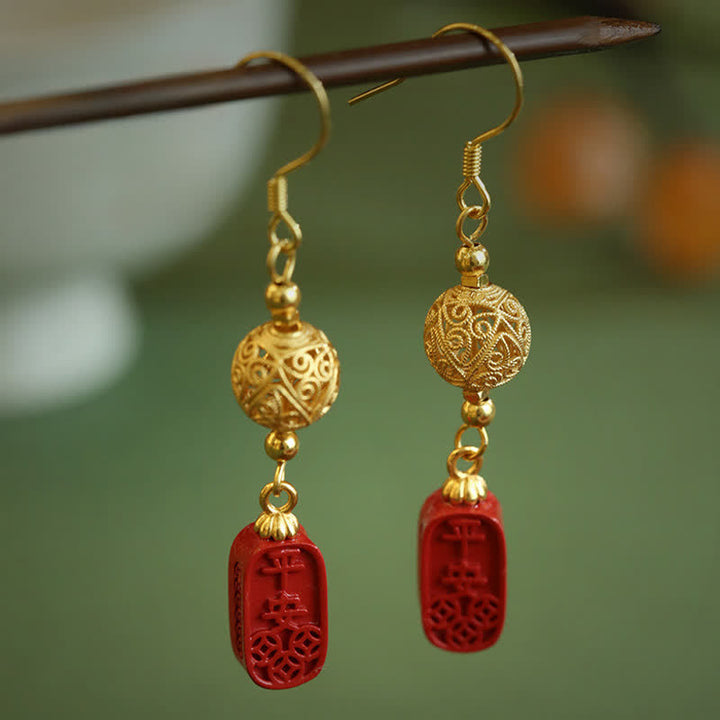 Buddha Stones Pendientes colgantes de filigrana de cobre cinabrio con diseño de bendición - image 2