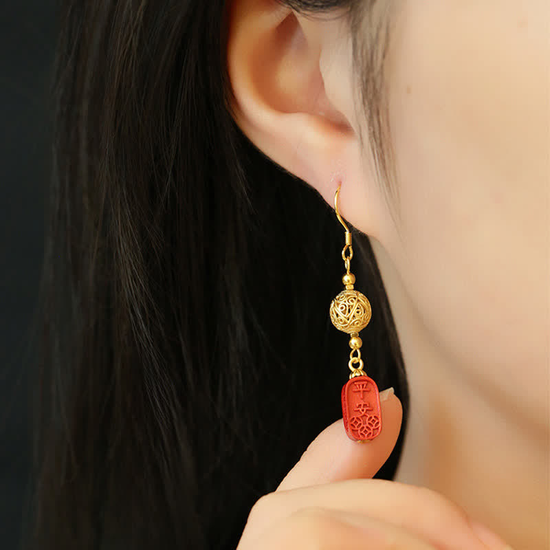 Buddha Stones Pendientes colgantes de filigrana de cobre cinabrio con diseño de bendición - image 7