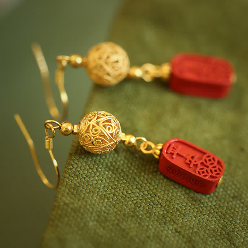 Buddha Stones Pendientes colgantes de filigrana de cobre cinabrio con diseño de bendición - image 4