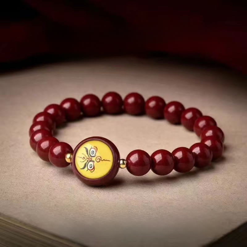 Buddha Stones Pulsera de bendición de los cinco dioses de la riqueza con cinabrio natural - Jambhala amarilla de 8 mm (circunferencia de la muñeca: 15-16 cm) - Cinabrio - image 1
