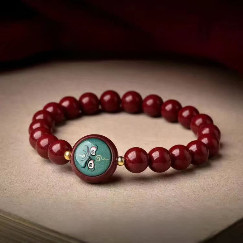 Buddha Stones Pulsera de bendición de los cinco dioses de la riqueza con cinabrio natural - Jambhala verde de 8 mm (circunferencia de la muñeca: 15-16 cm) - Cinabrio - image 5
