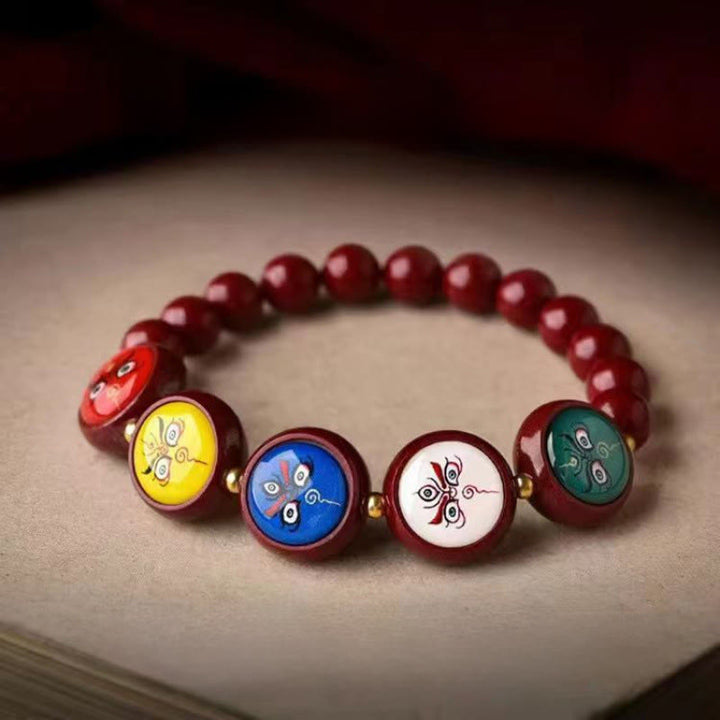 Buddha Stones Pulsera de bendición de los cinco dioses de la riqueza con cinabrio natural - 8 mm, Cinco Direcciones, Dioses de la Riqueza (Circunferencia de la muñeca: 15-16 cm) - Cinabrio - image 15