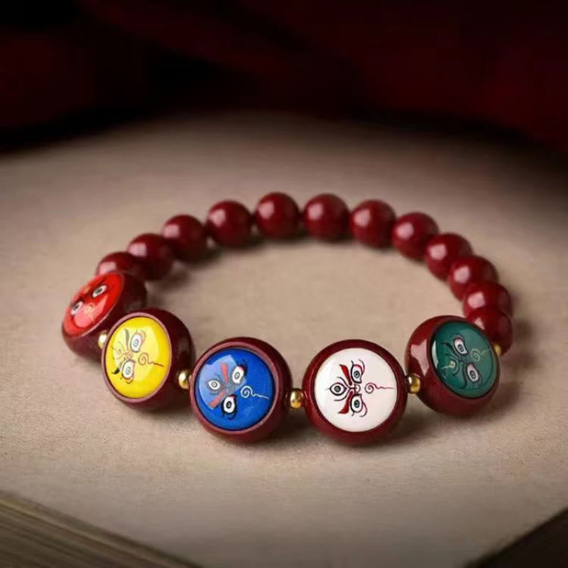 Buddha Stones Pulsera de bendición de los cinco dioses de la riqueza con cinabrio natural - 8 mm, Cinco Direcciones, Dioses de la Riqueza (Circunferencia de la muñeca: 15-16 cm) - Cinabrio - image 15