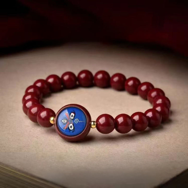 Buddha Stones Pulsera de bendición de los cinco dioses de la riqueza con cinabrio natural - Jambhala negra de 8 mm (circunferencia de la muñeca: 15-16 cm) - Cinabrio - image 9