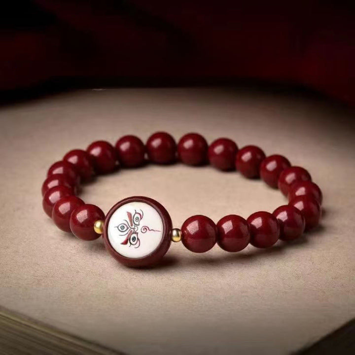 Buddha Stones Pulsera de bendición de los cinco dioses de la riqueza con cinabrio natural - Jambhala blanca de 8 mm (circunferencia de la muñeca: 15-16 cm) - Cinabrio - image 7