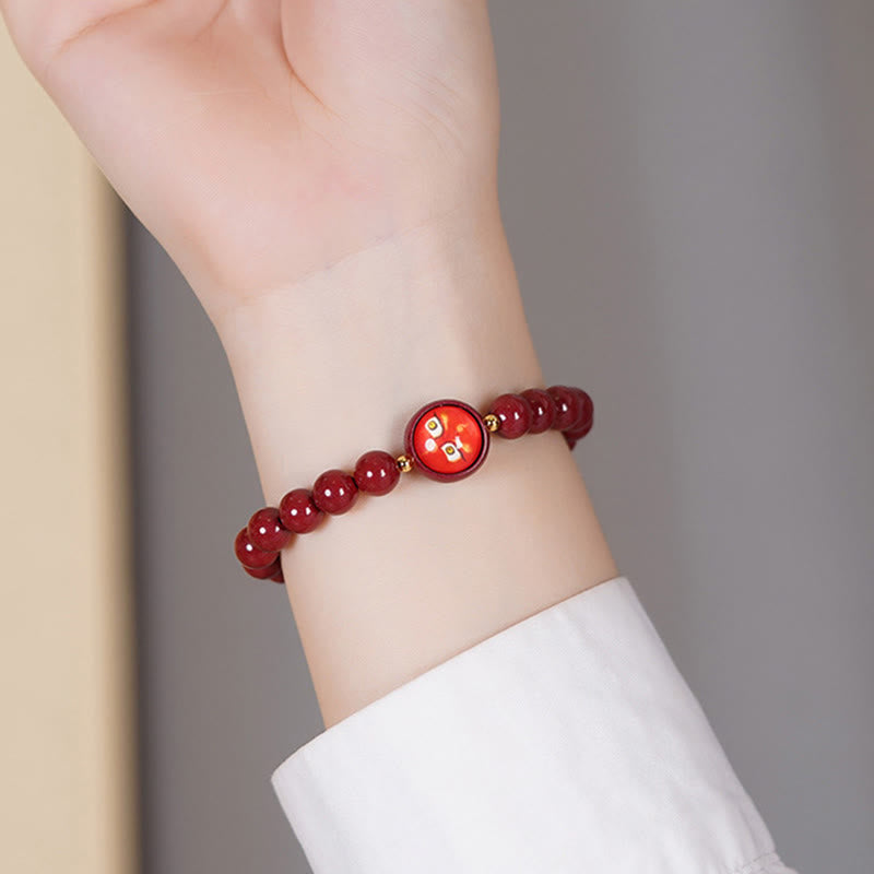 Buddha Stones Pulsera de bendición de los cinco dioses de la riqueza con cinabrio natural - image 13