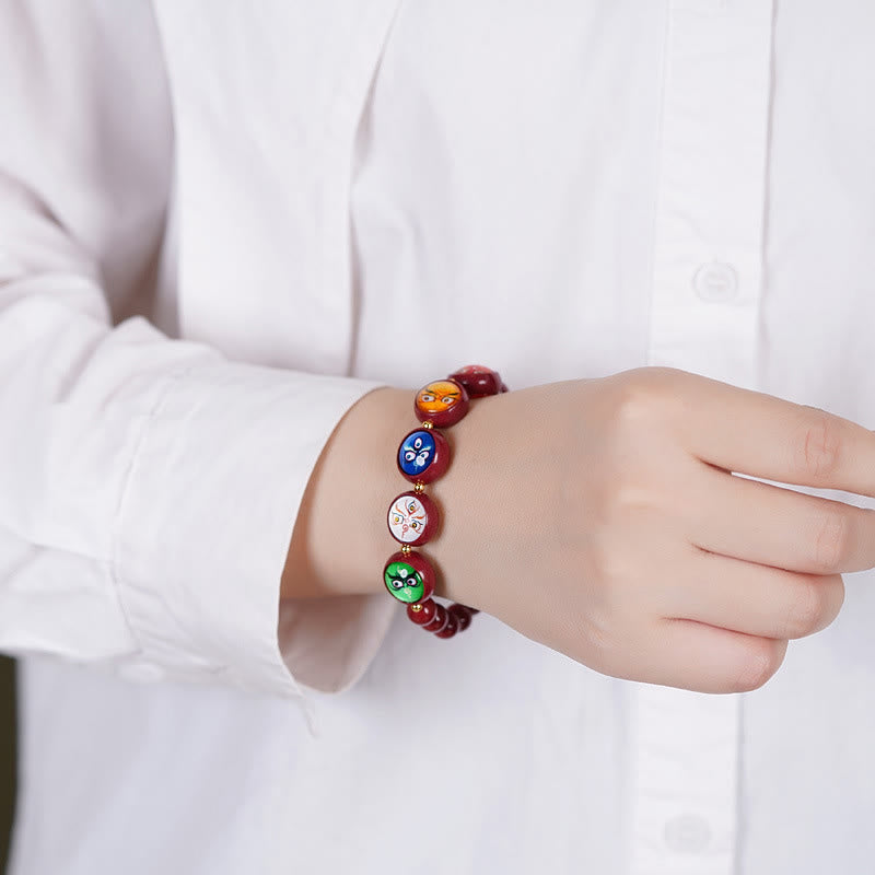Buddha Stones Pulsera de bendición de los cinco dioses de la riqueza con cinabrio natural - image 18