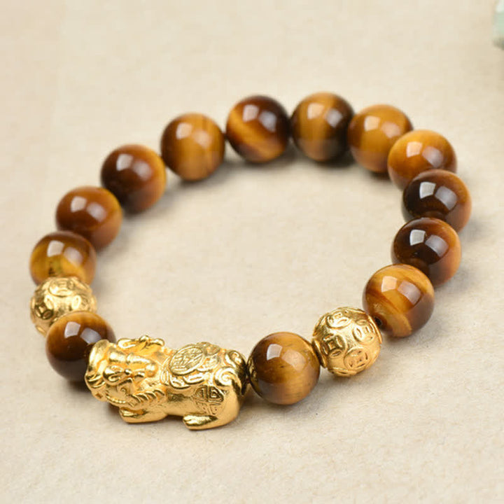 Buddha Stones Pulsera de cuentas de coraje con el personaje Pixiu Fu de ojo de tigre natural Om Mani Padme Hum - image 16