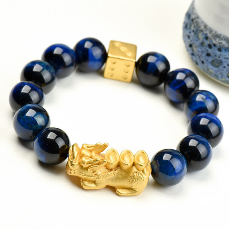 Buddha Stones Pulsera de cuentas de coraje con el personaje Pixiu Fu de ojo de tigre natural Om Mani Padme Hum - Yuanbao Pixiu Ojo de Tigre Azul (Circunferencia de la muñeca: 17–18 cm) - image 23