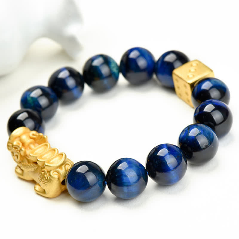 Buddha Stones Pulsera de cuentas de coraje con el personaje Pixiu Fu de ojo de tigre natural Om Mani Padme Hum - image 24