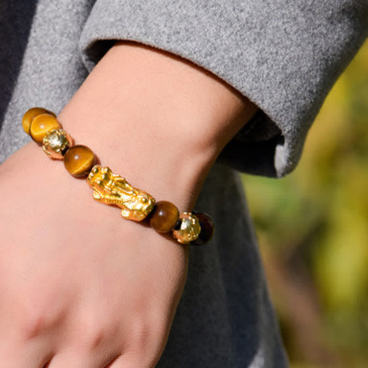 Buddha Stones Pulsera de cuentas de coraje con el personaje Pixiu Fu de ojo de tigre natural Om Mani Padme Hum - image 13
