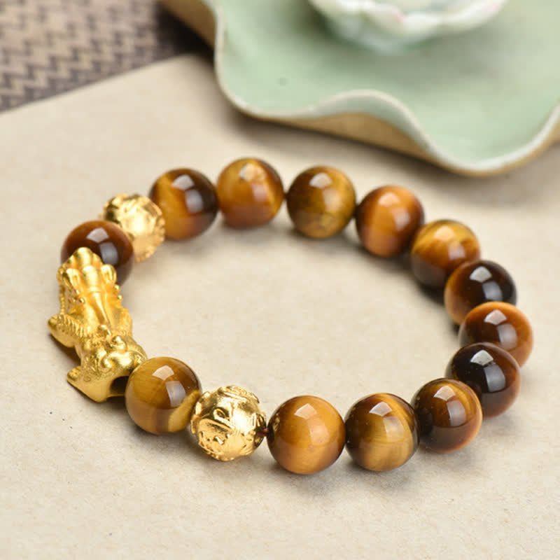 Buddha Stones Pulsera de cuentas de coraje con el personaje Pixiu Fu de ojo de tigre natural Om Mani Padme Hum - image 12