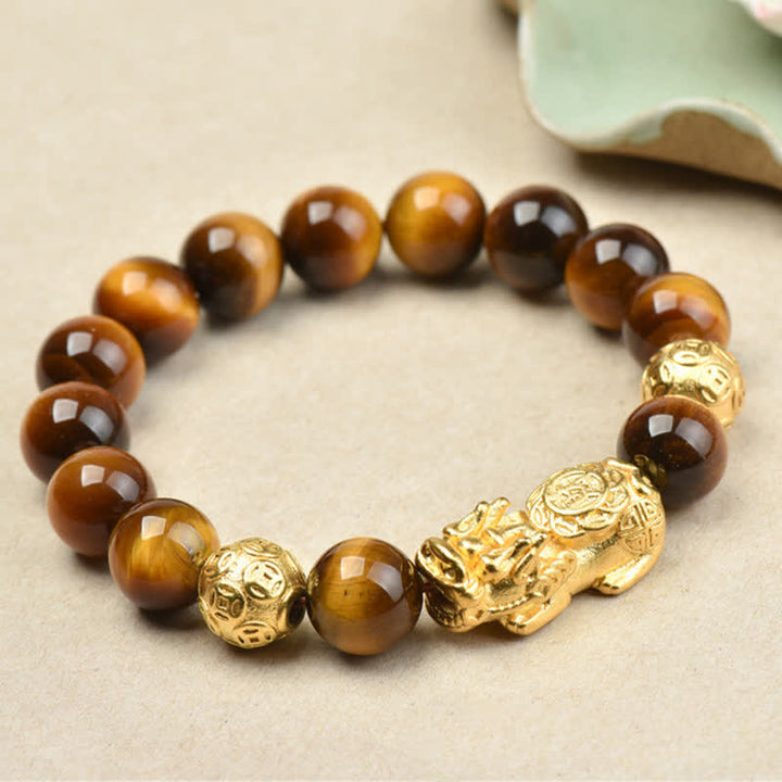 Buddha Stones Pulsera de cuentas de coraje con el personaje Pixiu Fu de ojo de tigre natural Om Mani Padme Hum - Pixiu de la Suerte Ojo de Tigre Amarillo (Circunferencia de la muñeca: 17–18 cm) - image 15