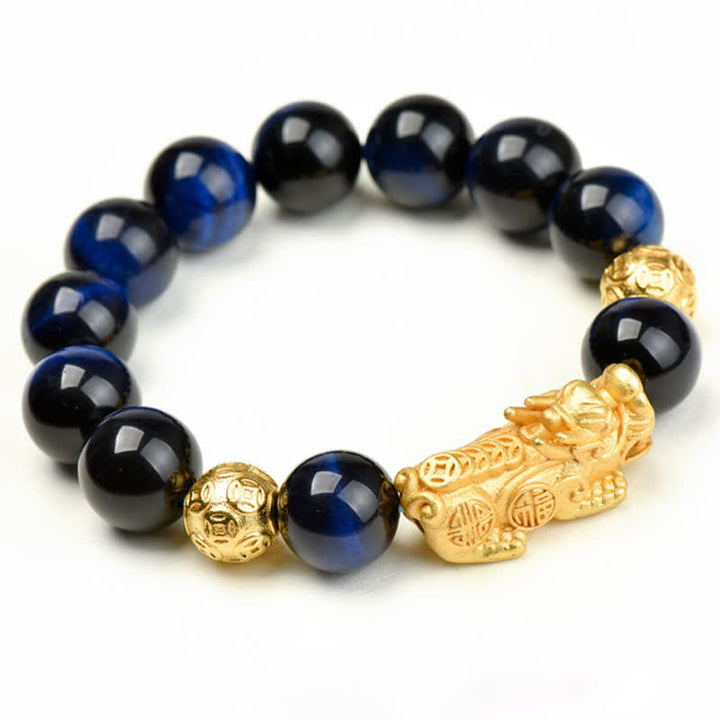 Buddha Stones Pulsera de cuentas de coraje con el personaje Pixiu Fu de ojo de tigre natural Om Mani Padme Hum - image 20