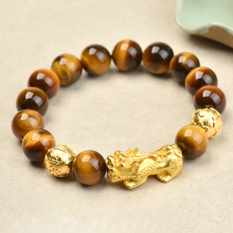Buddha Stones Pulsera de cuentas de coraje con el personaje Pixiu Fu de ojo de tigre natural Om Mani Padme Hum - Pixiu de lazo con ojo de tigre amarillo (circunferencia de la muñeca: 17–18 cm) - image 11
