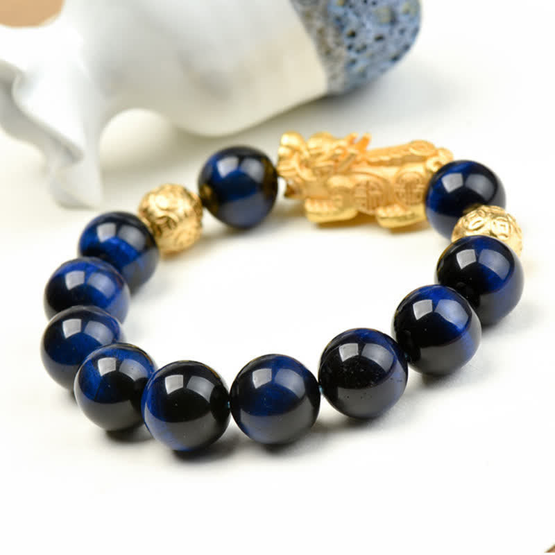 Buddha Stones Pulsera de cuentas de coraje con el personaje Pixiu Fu de ojo de tigre natural Om Mani Padme Hum - image 21