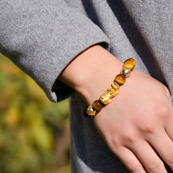 Buddha Stones Pulsera de cuentas de coraje con el personaje Pixiu Fu de ojo de tigre natural Om Mani Padme Hum - image 14