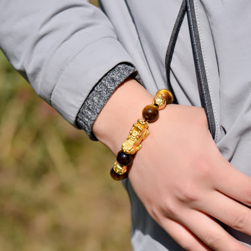 Buddha Stones Pulsera de cuentas de coraje con el personaje Pixiu Fu de ojo de tigre natural Om Mani Padme Hum - image 3