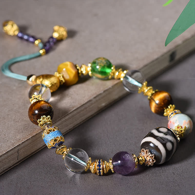 Buddha Stones Pulsera de salud con cuentas Dzi naturales de amatista y ojo de tigre - image 11