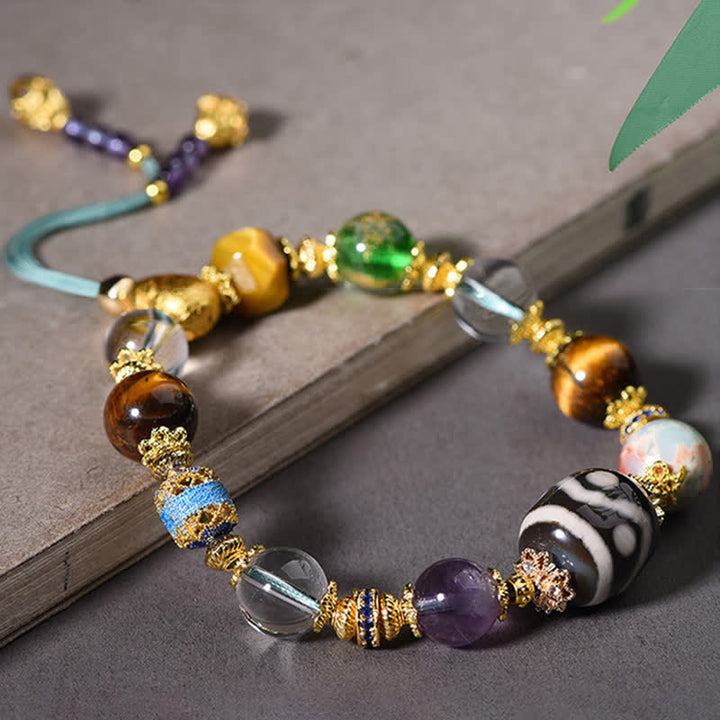 Buddha Stones Pulsera de salud con cuentas Dzi naturales de amatista y ojo de tigre - image 11