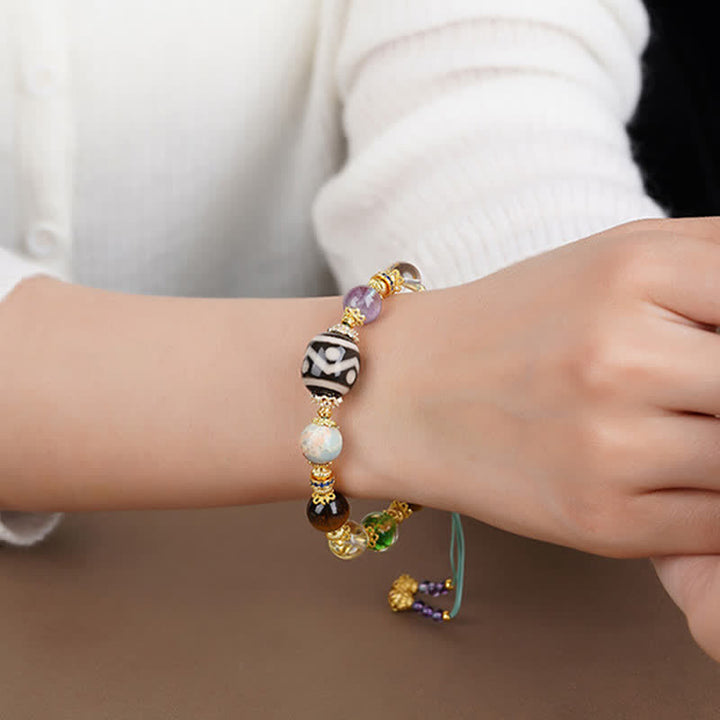 Buddha Stones Pulsera de salud con cuentas Dzi naturales de amatista y ojo de tigre - image 12