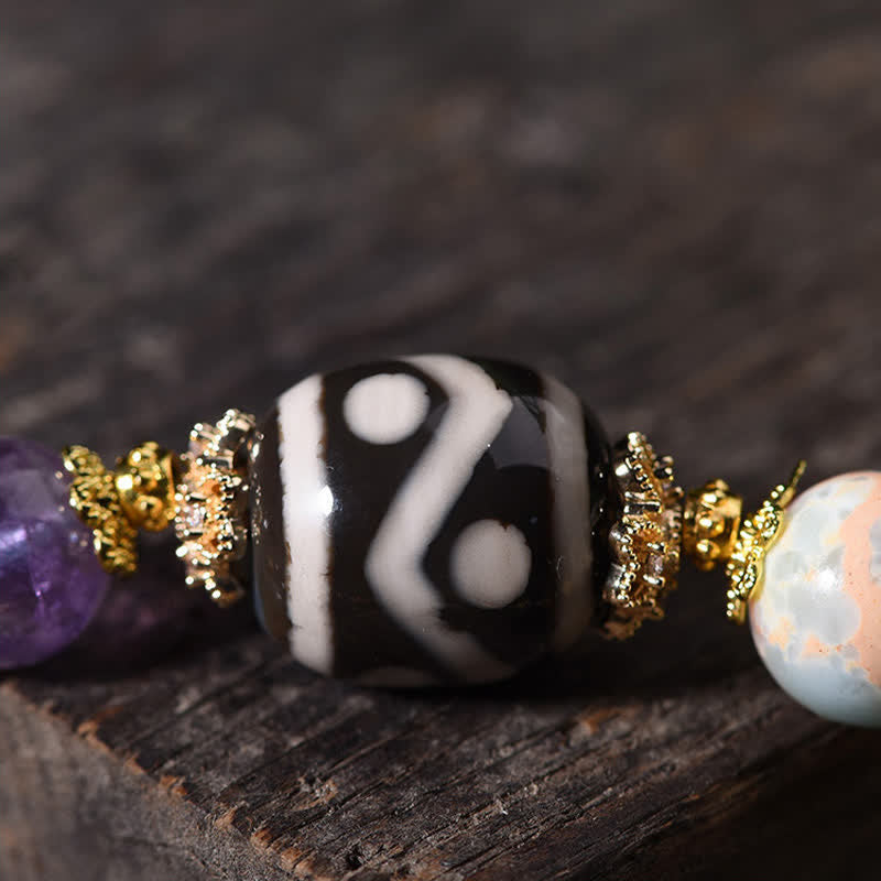 Buddha Stones Pulsera de salud con cuentas Dzi naturales de amatista y ojo de tigre - image 14