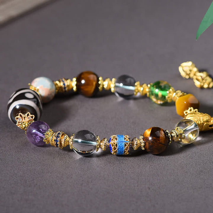 Buddha Stones Pulsera de salud con cuentas Dzi naturales de amatista y ojo de tigre - image 10