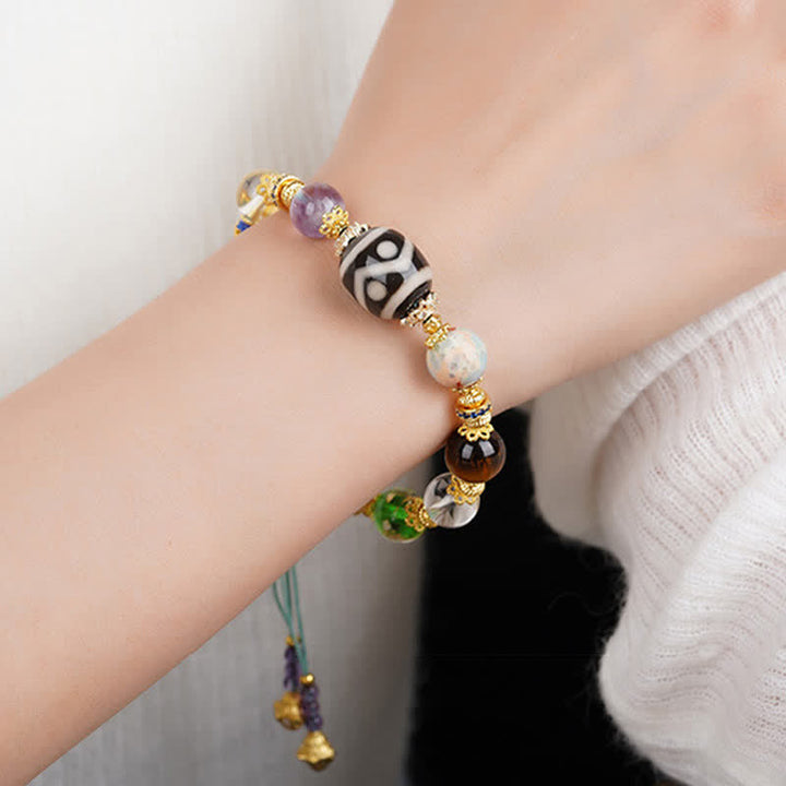 Buddha Stones Pulsera de salud con cuentas Dzi naturales de amatista y ojo de tigre - image 13