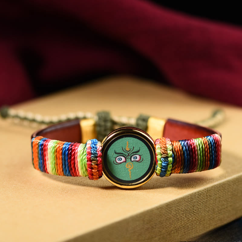 Buddha Stones Pulsera tibetana con la bendición del ojo de Buda de los cinco dioses de la riqueza de las cinco direcciones - Ojo de Jambhala verde (circunferencia de la muñeca: 15-24 cm) - image 5