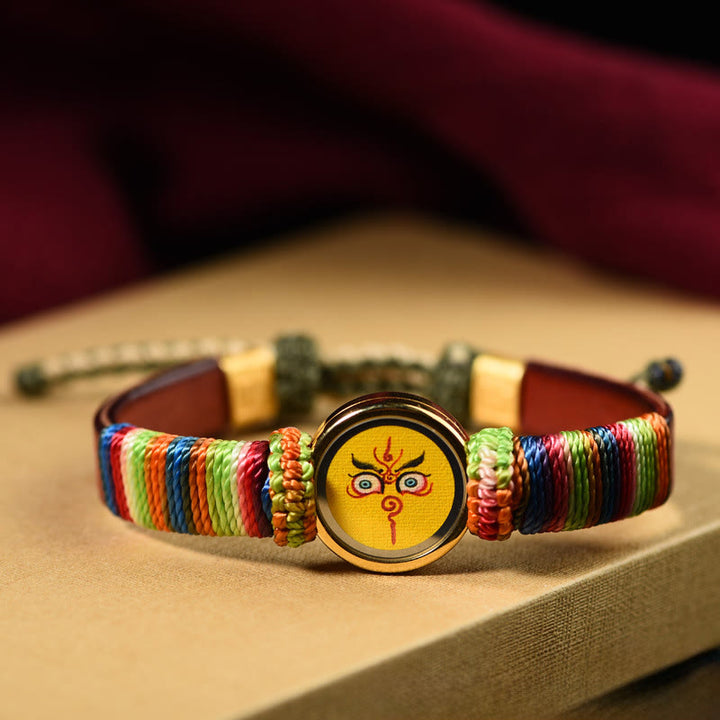 Buddha Stones Pulsera tibetana con la bendición del ojo de Buda de los cinco dioses de la riqueza de las cinco direcciones - Ojo de Jambhala amarillo (circunferencia de la muñeca: 15-24 cm) - image 1