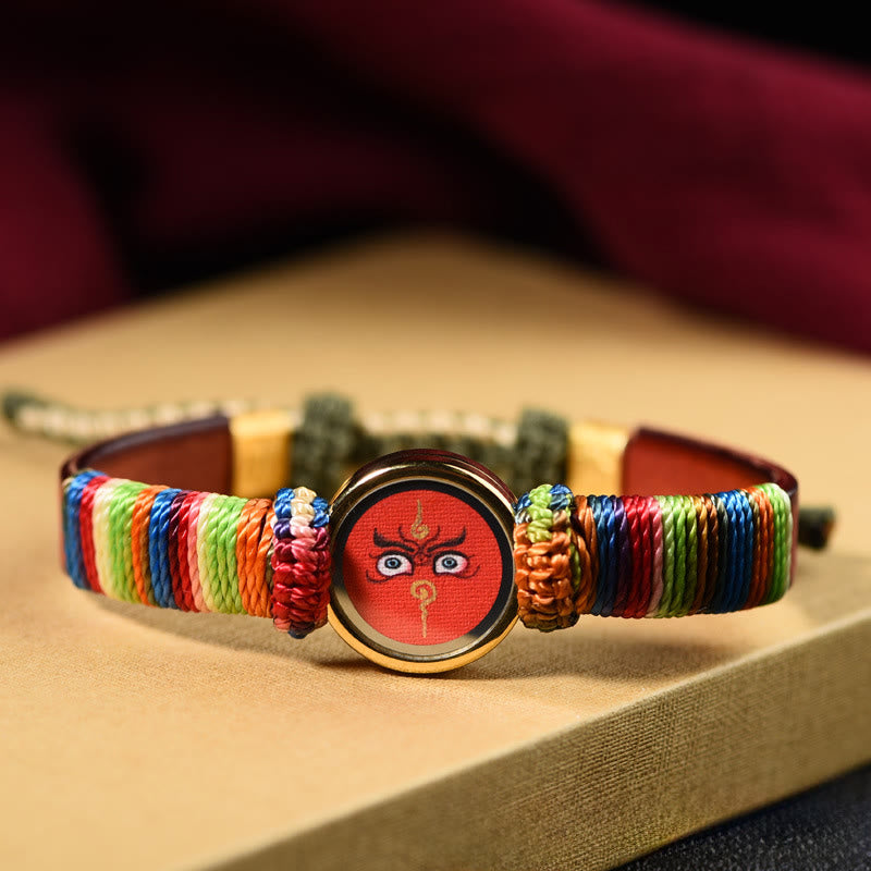 Buddha Stones Pulsera tibetana con la bendición del ojo de Buda de los cinco dioses de la riqueza de las cinco direcciones - Ojo de Jambhala rojo (circunferencia de la muñeca: 15-24 cm) - image 7