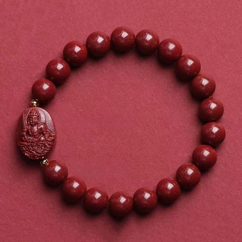 Buddha Stones Pulsera de la bendición del Buda natal del zodíaco chino con cinabrio - Bodhisattva Conejo-Manjushri (Circunferencia de la muñeca: 15-16 cm) - image 10