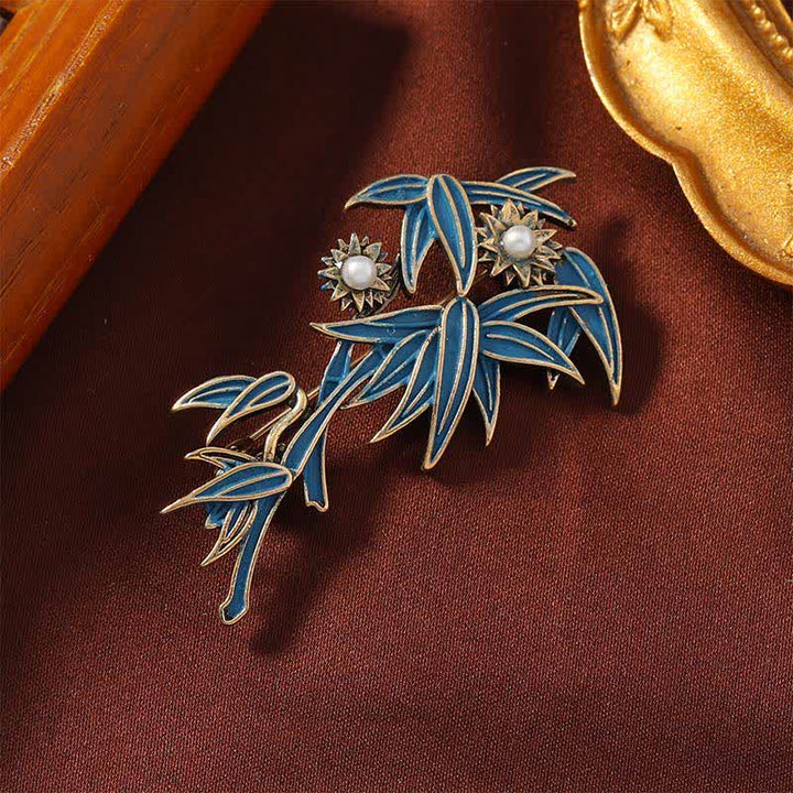 Buddha Stones Broche elegante de bambú azul esmaltado cloisonné - Bambú azul 5*2,5 cm - image 0