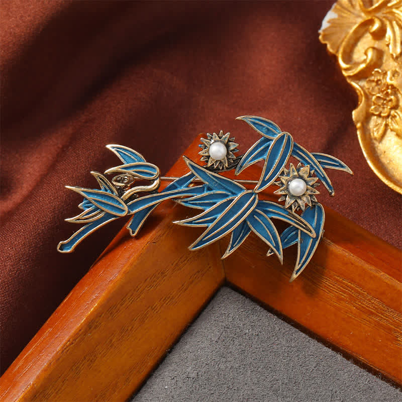 Buddha Stones Broche elegante de bambú azul esmaltado cloisonné - image 1