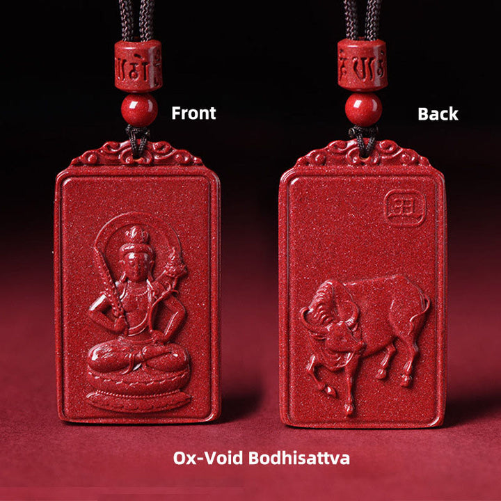 Buddha Stones Colgante de collar con la bendición del Buda natal del zodíaco chino de cinabrio - Bodhisattva del Vacío del Buey - 19*34 mm - image 7