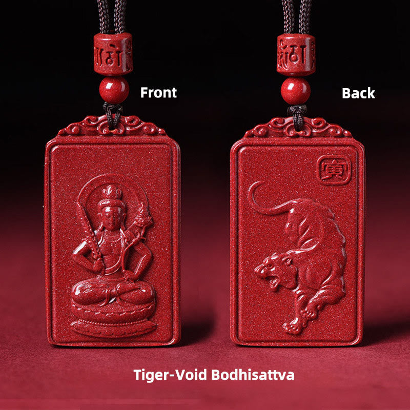 Buddha Stones Colgante de collar con la bendición del Buda natal del zodíaco chino de cinabrio - Bodhisattva del Vacío del Tigre - 19*34 mm - image 8