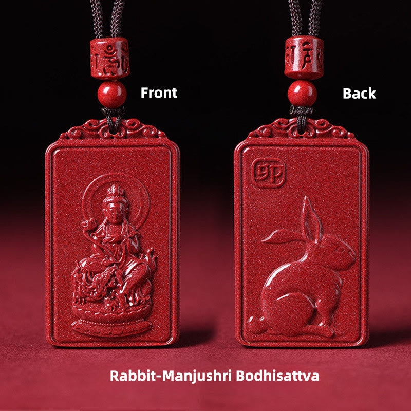 Buddha Stones Colgante de collar con la bendición del Buda natal del zodíaco chino de cinabrio - Bodhisattva Conejo-Manjushri - 19*34 mm - image 9