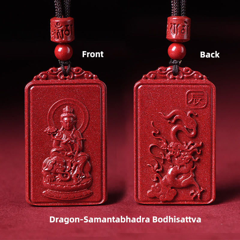 Buddha Stones Colgante de collar con la bendición del Buda natal del zodíaco chino de cinabrio - Bodhisattva Dragón-Samantabhadra - 19*34 mm - image 17