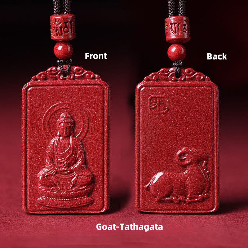 Buddha Stones Colgante de collar con la bendición del Buda natal del zodíaco chino de cinabrio - Cabra-Tathagata - 19*34 mm - image 19