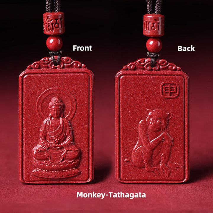 Buddha Stones Colgante de collar con la bendición del Buda natal del zodíaco chino de cinabrio - Mono-Tathagata - 19*34 mm - image 20