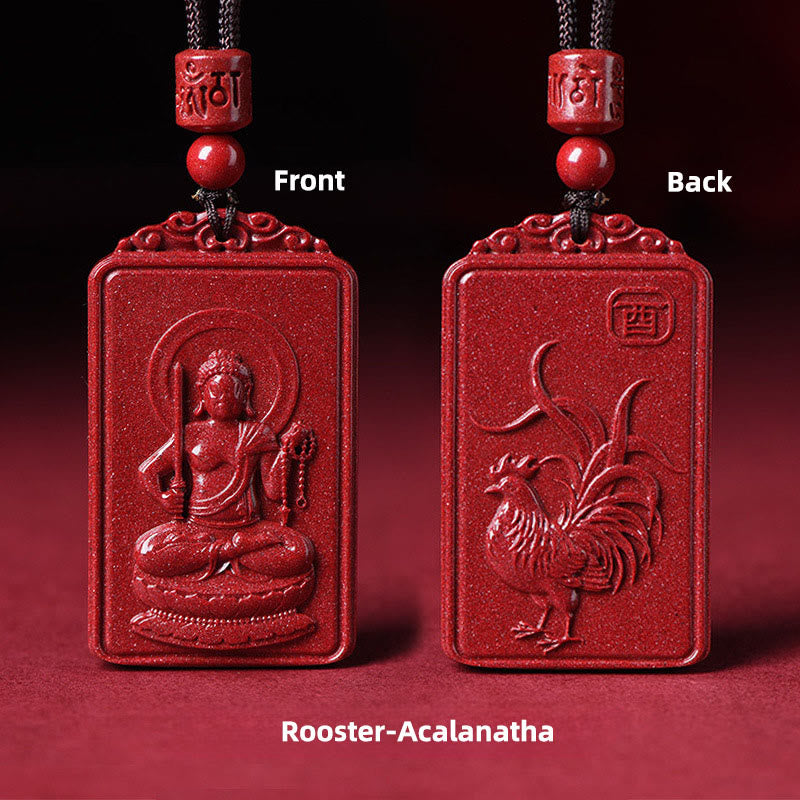 Buddha Stones Colgante de collar con la bendición del Buda natal del zodíaco chino de cinabrio - Gallo-Acalanatha - 19*34 mm - image 21