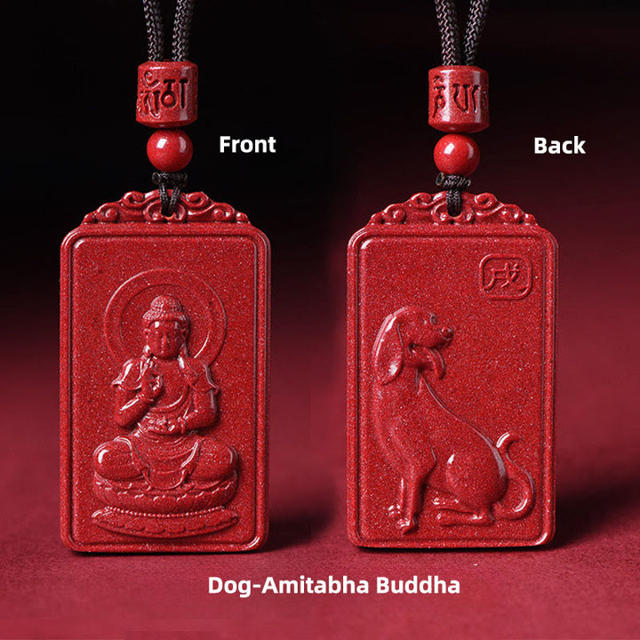 Buddha Stones Colgante de collar con la bendición del Buda natal del zodíaco chino de cinabrio - Buda Amitabha-perro - 19*34 mm - image 22