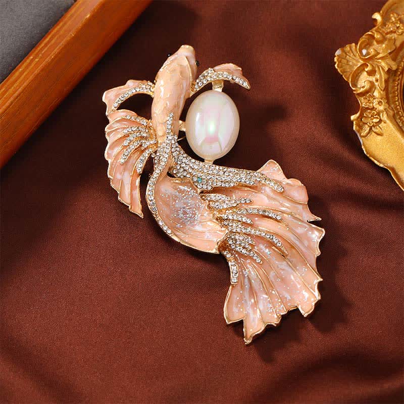 Buddha Stones Broche de perlas con forma de pez koi esmaltado - Pez koi naranja 5,6*10,3 cm - image 0
