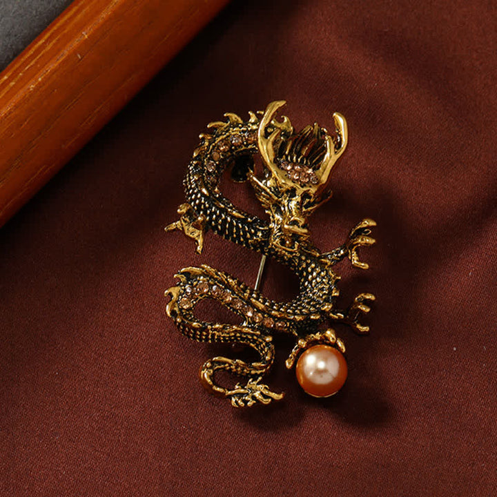Buddha Stones Broche de fuerza de perla con dragón dominante - image 1